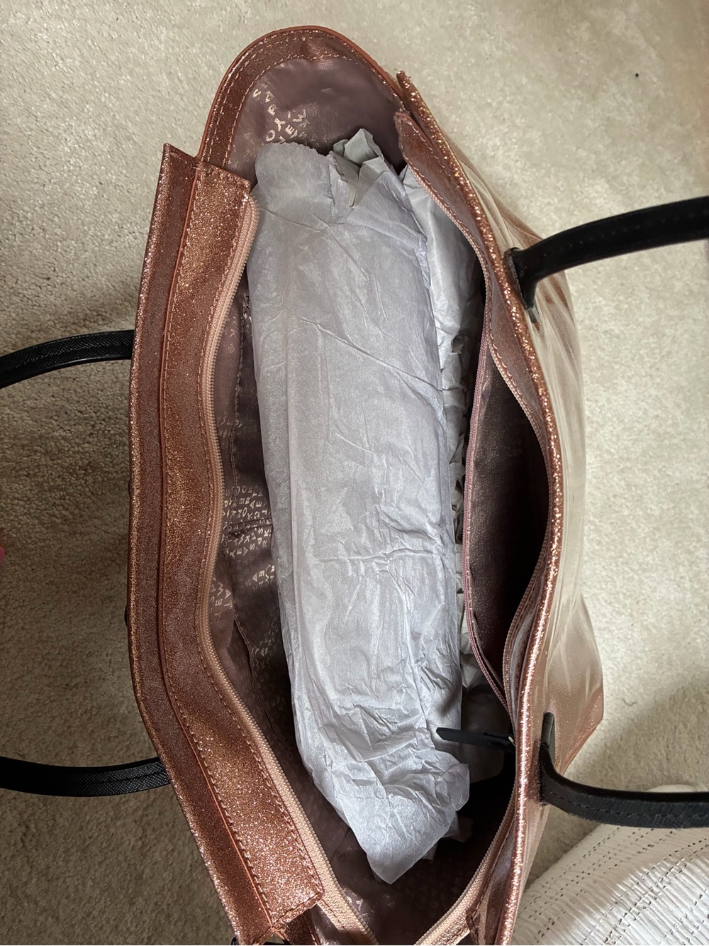 Kate Spade Rose Gold Glitter Tote Bag with Wallet - Picture 7 of 12